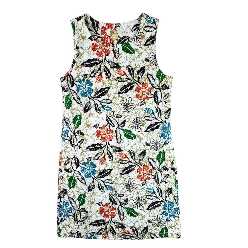 Floral Shift Dress Sz Small  Sleeveless Stretch Knit Pullover Spring Easter
